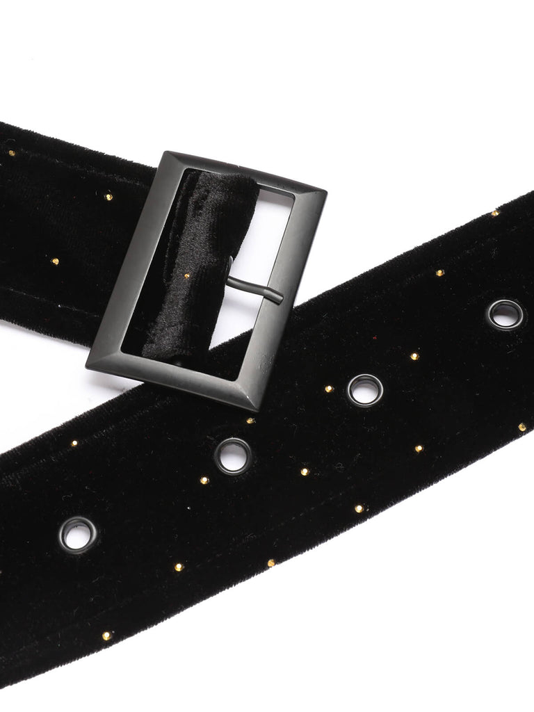 [Pré-vente] Robe noire en velours avec strass et épaules dénudées des années 1960