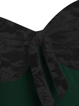 Robe trapÚze verte en patchwork de dentelle des années 1950