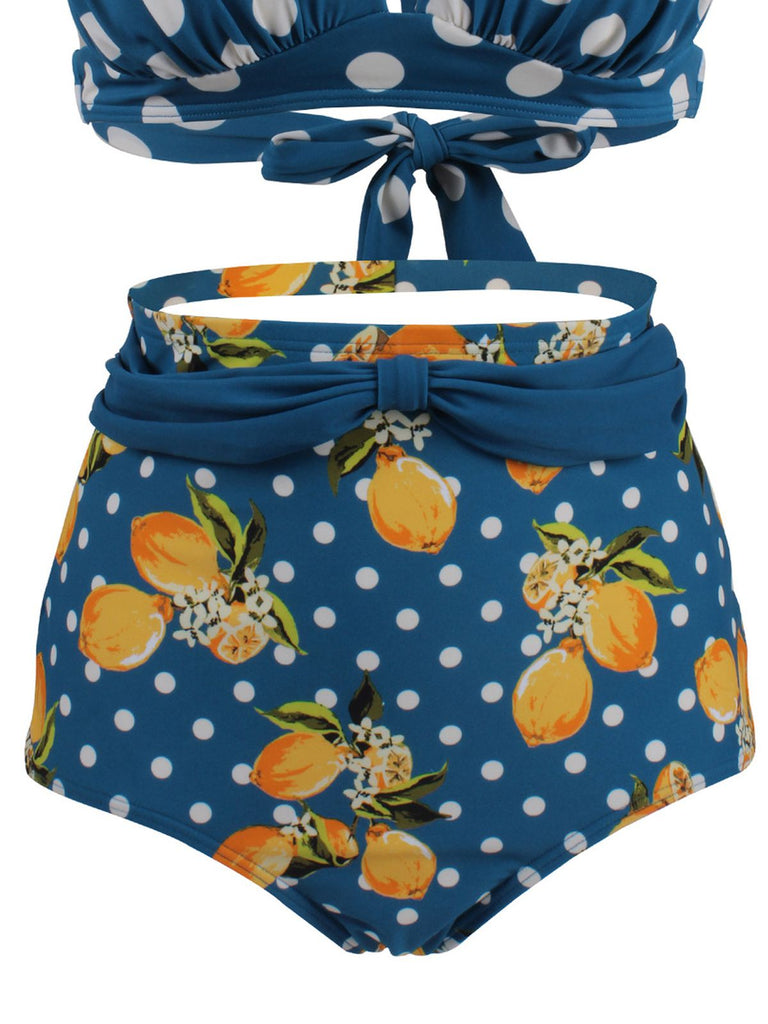 Femmes Maillot de Bain Retro Point de Polka Taille Haute
