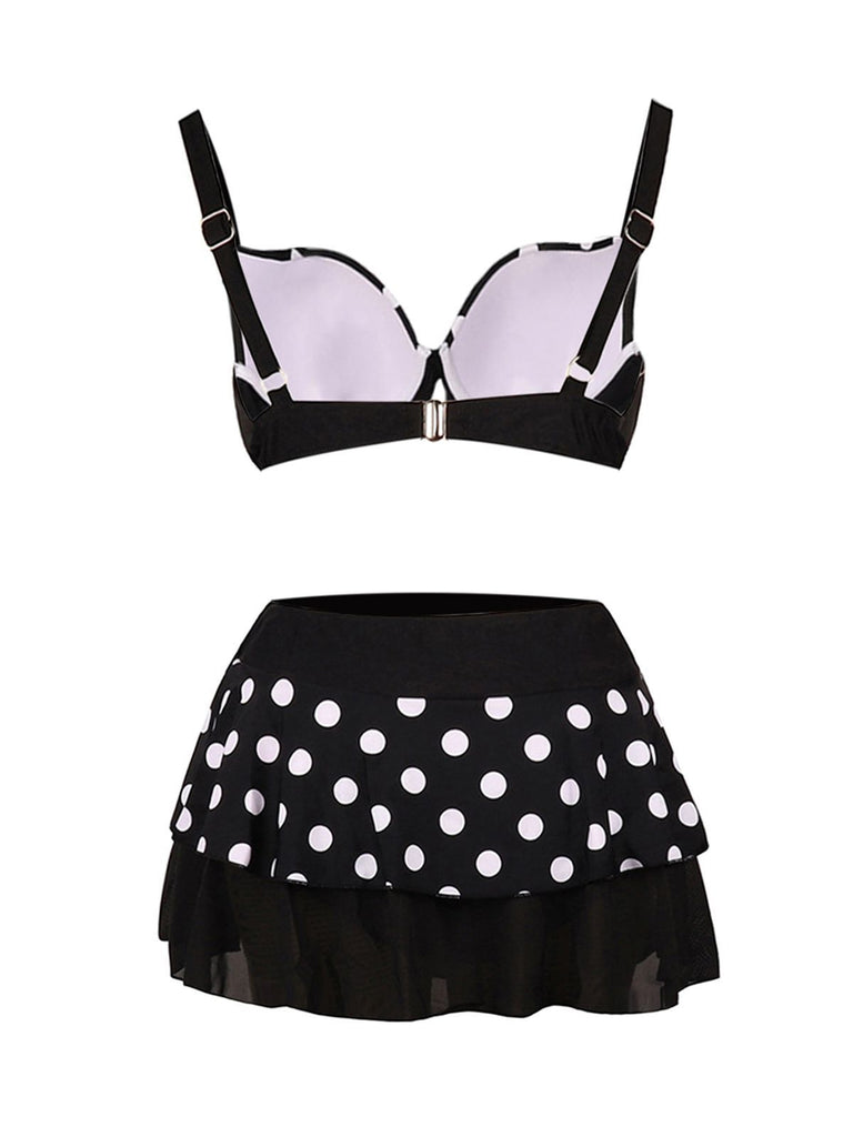 Maillot de Bain Noir à Pois avec Jupe