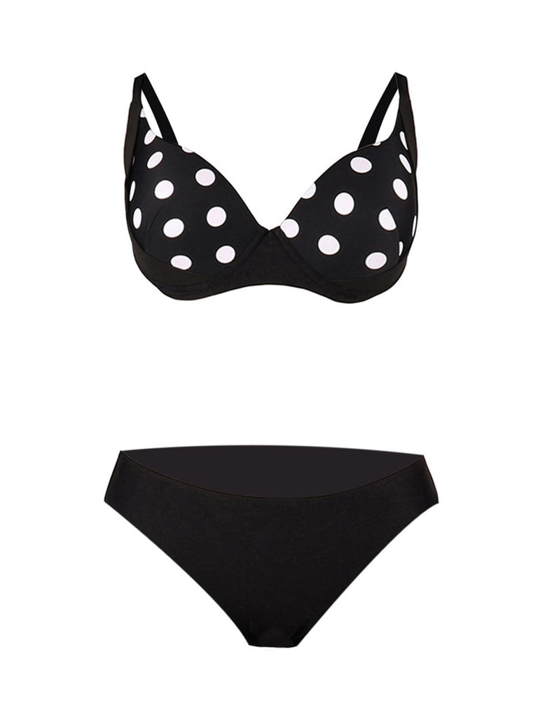 Maillot de Bain Noir à Pois avec Jupe