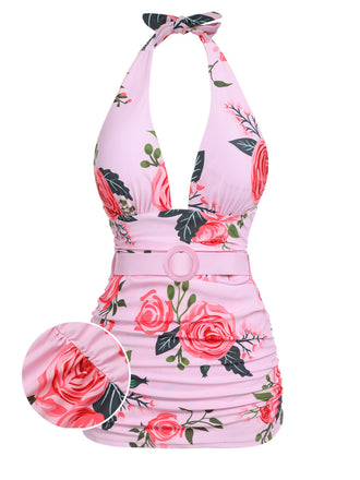 [Grande Taille] Maillot de bain rose avec roses années 1930