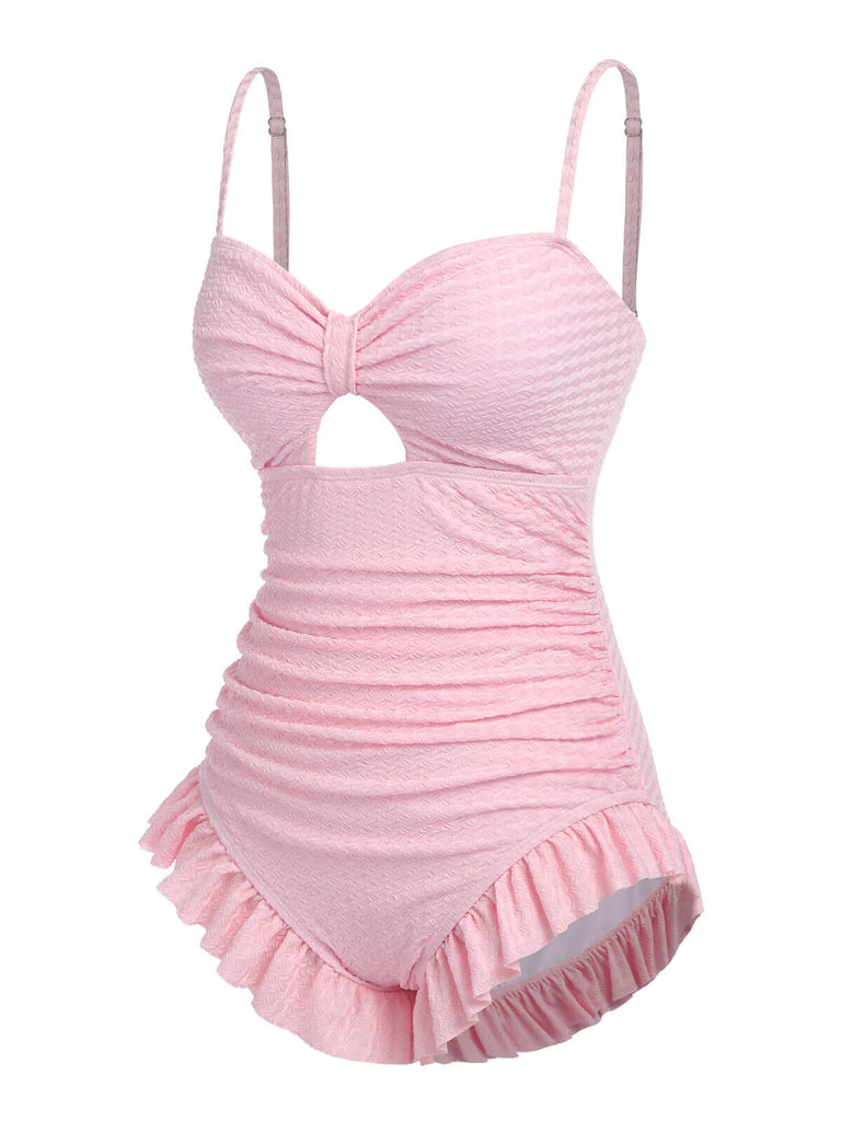 Maillot de bain froncé uni bretelles des années 1950