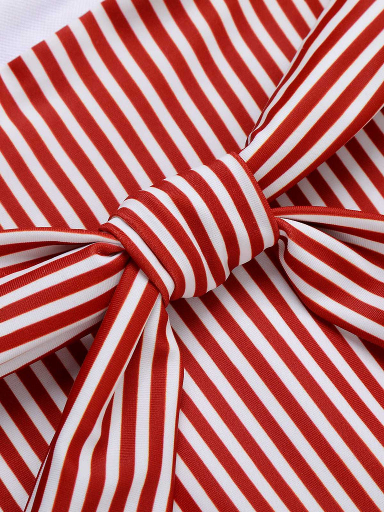 Maillot de bain rouge à rayures et bretelles spaghetti des années 1940