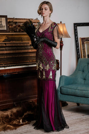 Robe Charleston Vintage Année 20 Gatsby Maxi à Paillettes Soirée Cocktail